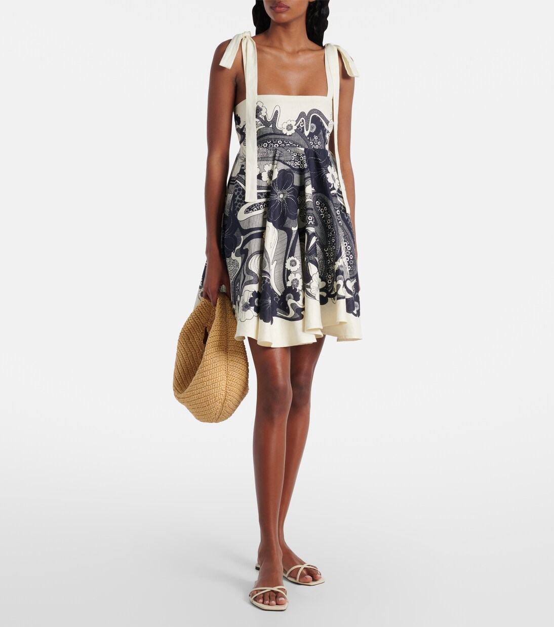 فستان قصير من الكتان بطبعات الورود Mickey | Alémais