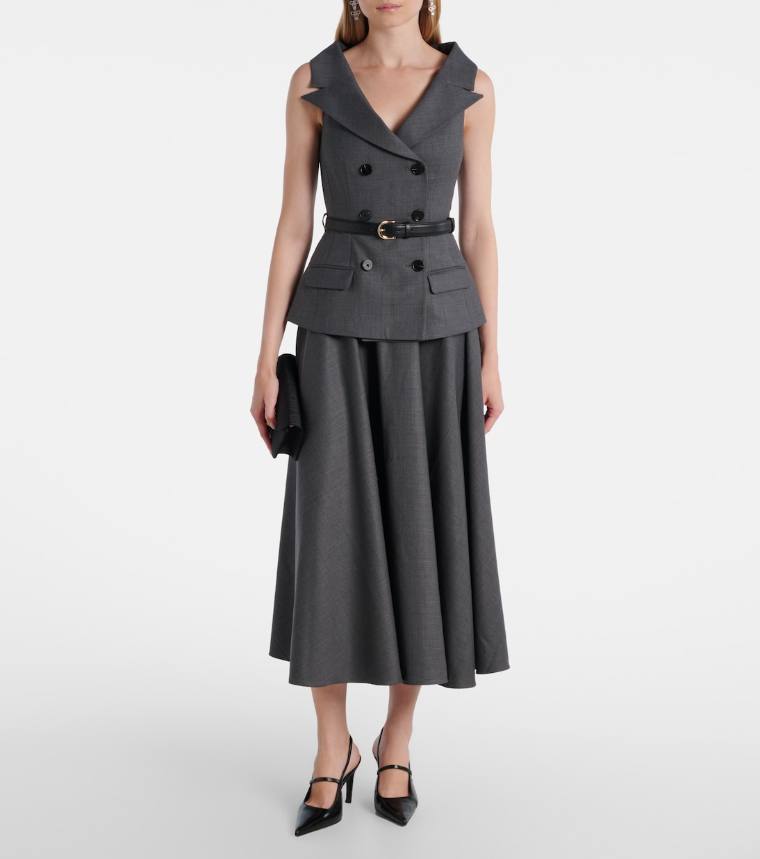 Robe midi en laine mélangée | Self-Portrait