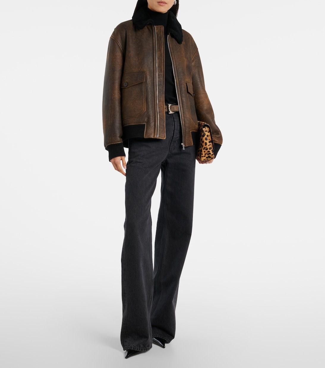 Anton shearling-lined leather bomber jacket | Nour Hammour