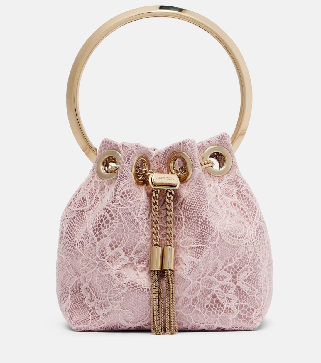 Bon Bon Micro satin and lace bucket bag | Jimmy Choo