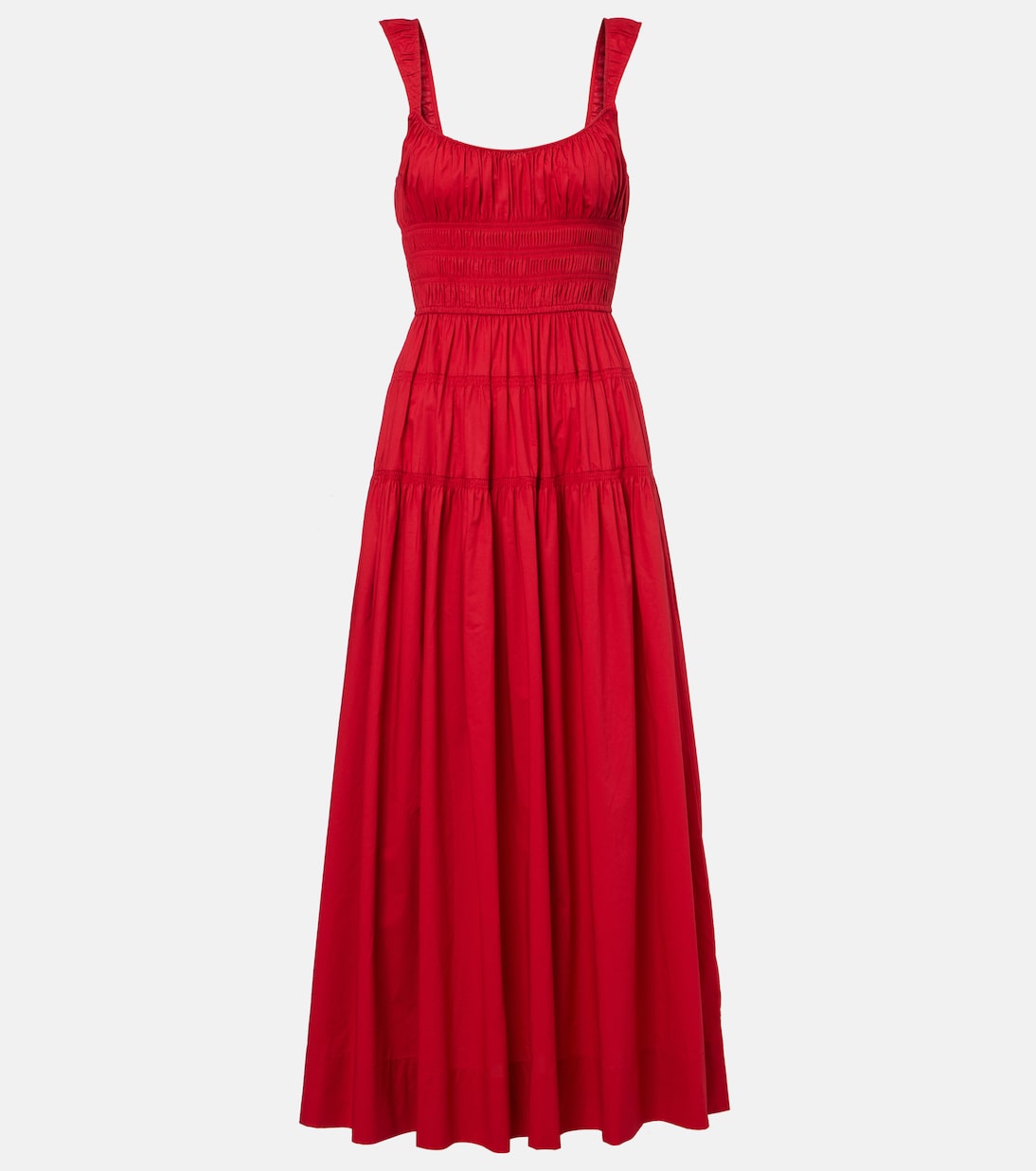 Vestido midi Clover de popelín de algodón fruncido | Dôen