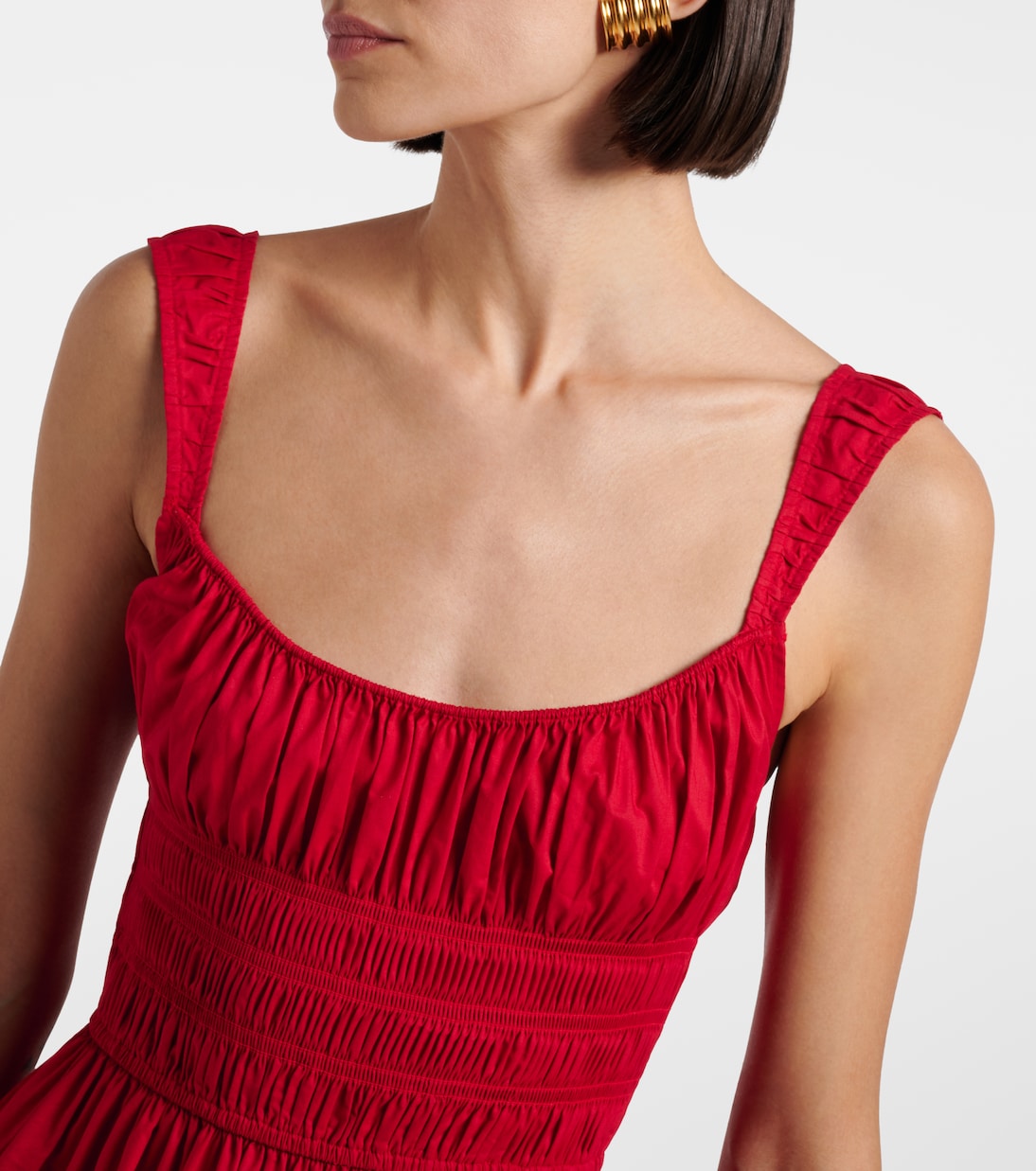 Vestido midi Clover de popelín de algodón fruncido | Dôen