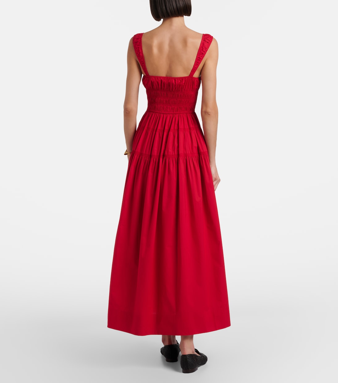 Vestido midi Clover de popelín de algodón fruncido | Dôen