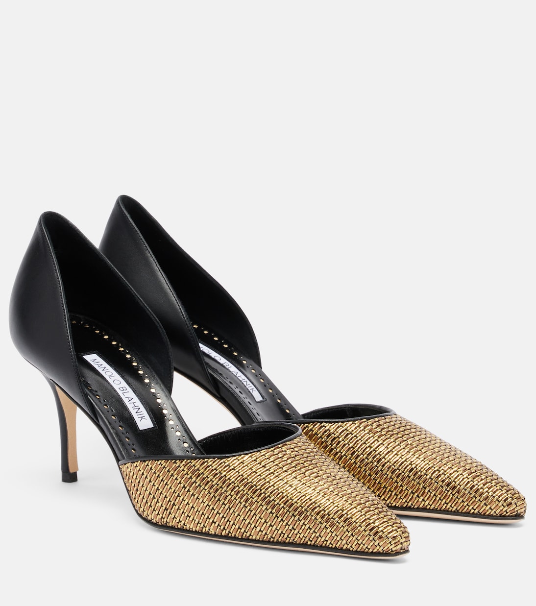 Taylerbinu leather-trimmed woven pumps | Manolo Blahnik