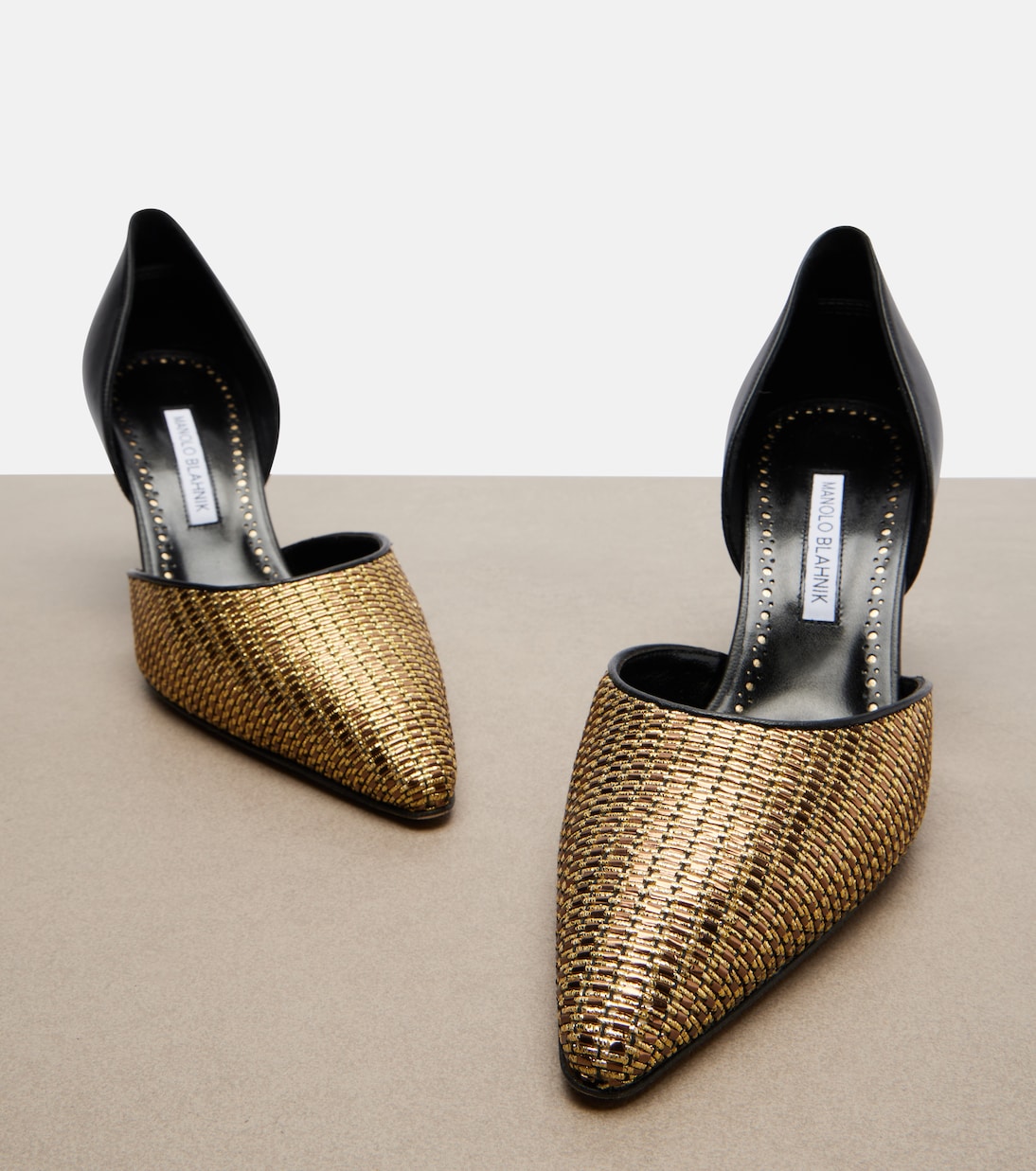 Taylerbinu leather-trimmed woven pumps | Manolo Blahnik