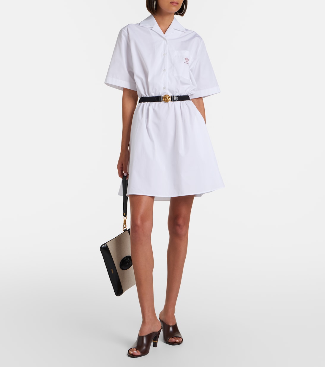 Belted cotton poplin minidress | Versace