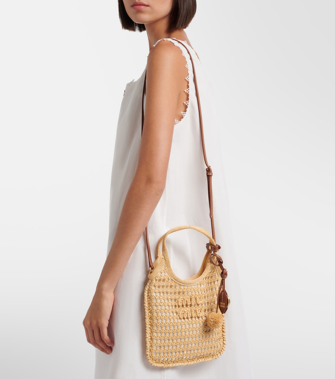 Ivy crochet raffia shoulder bag | Miu Miu