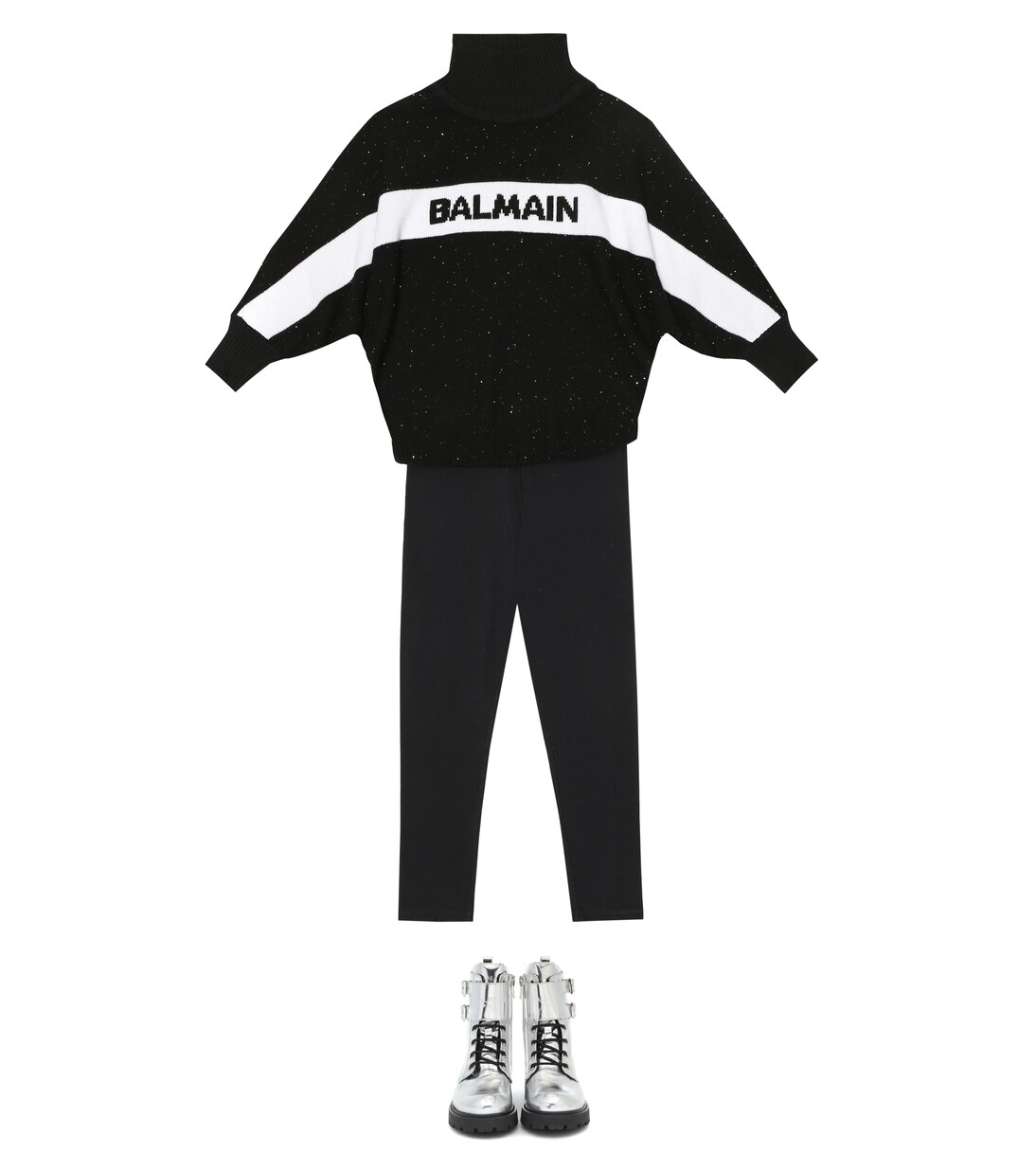 Robe en laine mélangée à sequins et logo | Balmain Kids