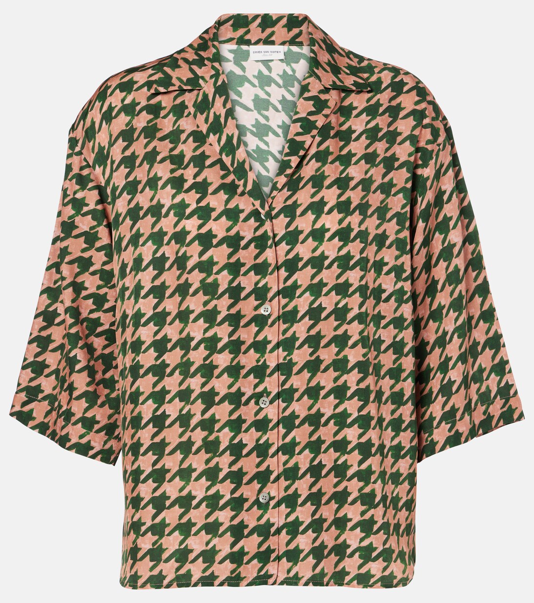 Chemise en satin à motif pied-de-poule | Dries Van Noten