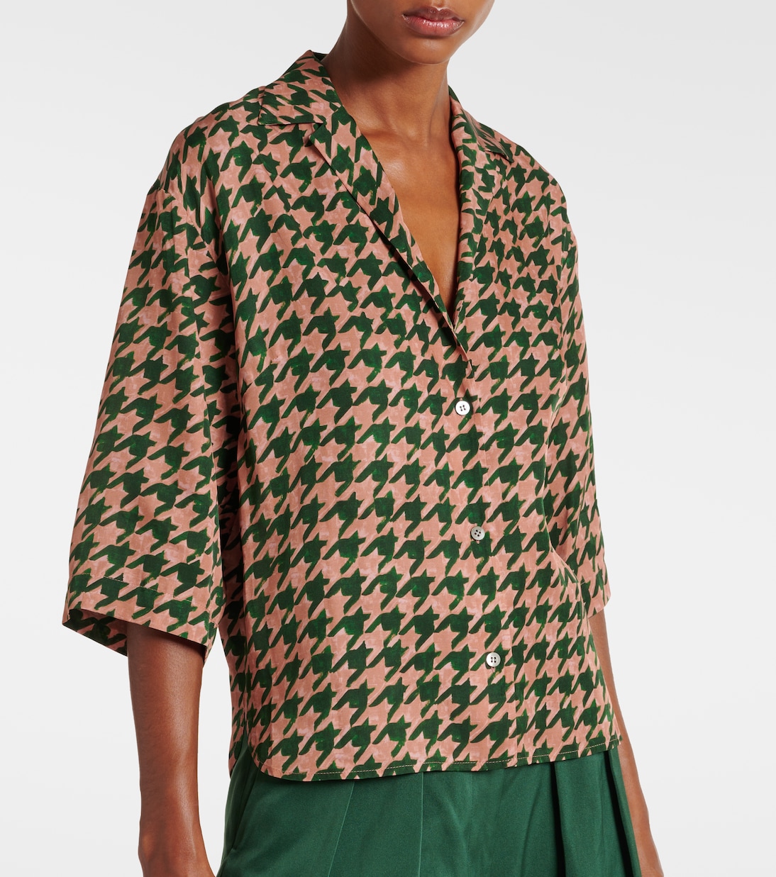 Chemise en satin à motif pied-de-poule | Dries Van Noten