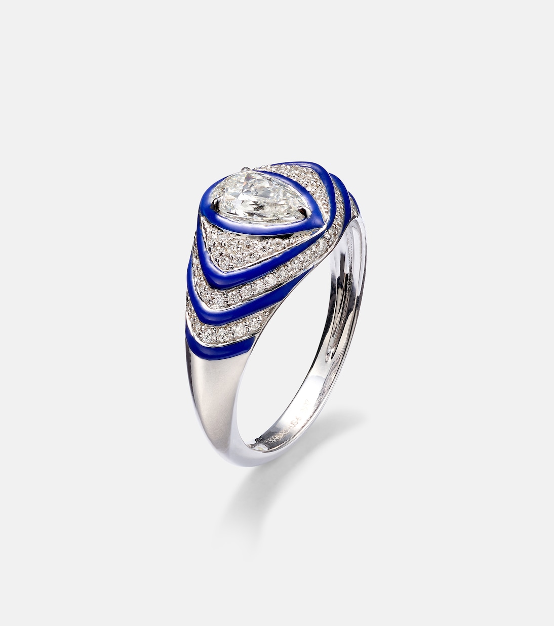 Striped Pear 18kt white gold and enamel pinky ring with diamonds | Kamyen