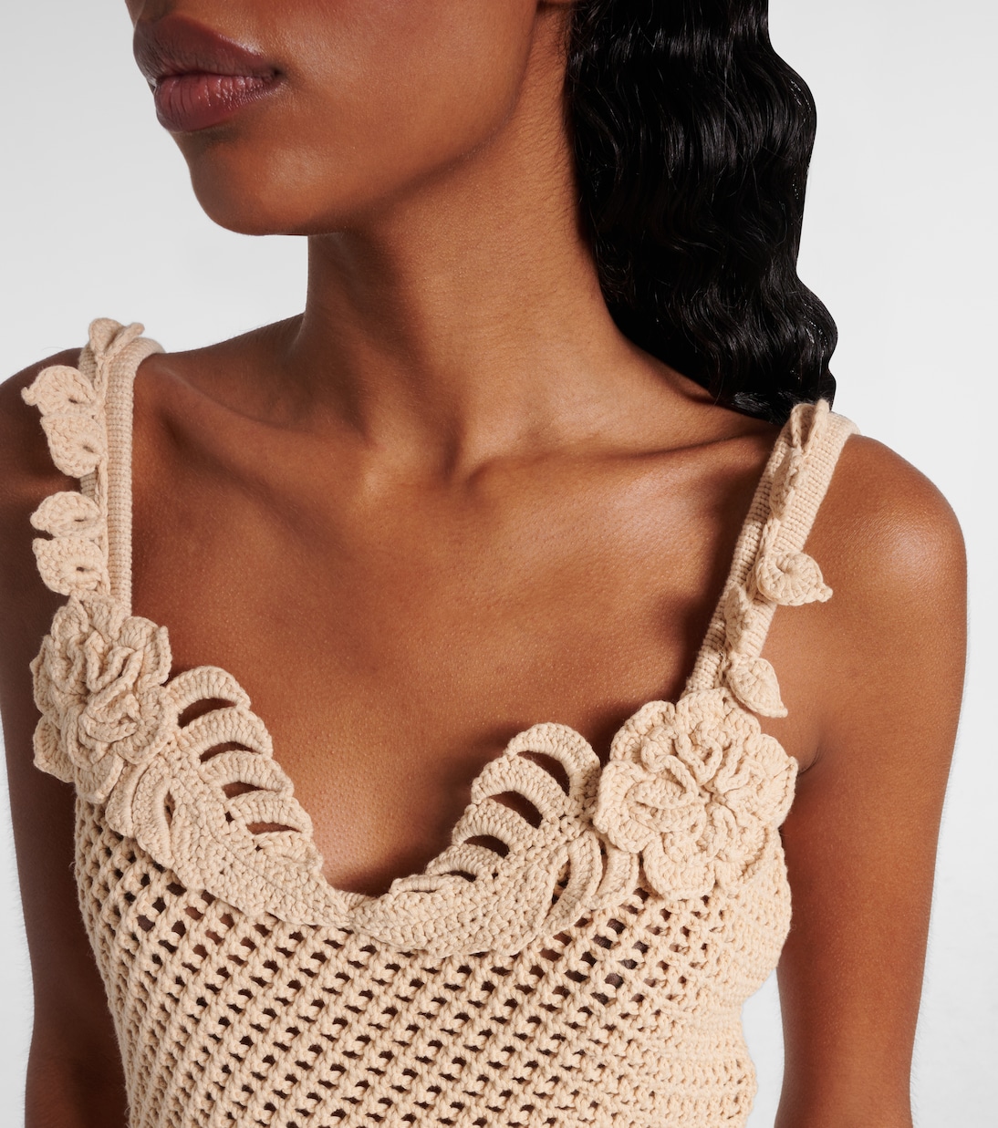 Crochet floral-appliqué cotton-blend top | Elie Saab