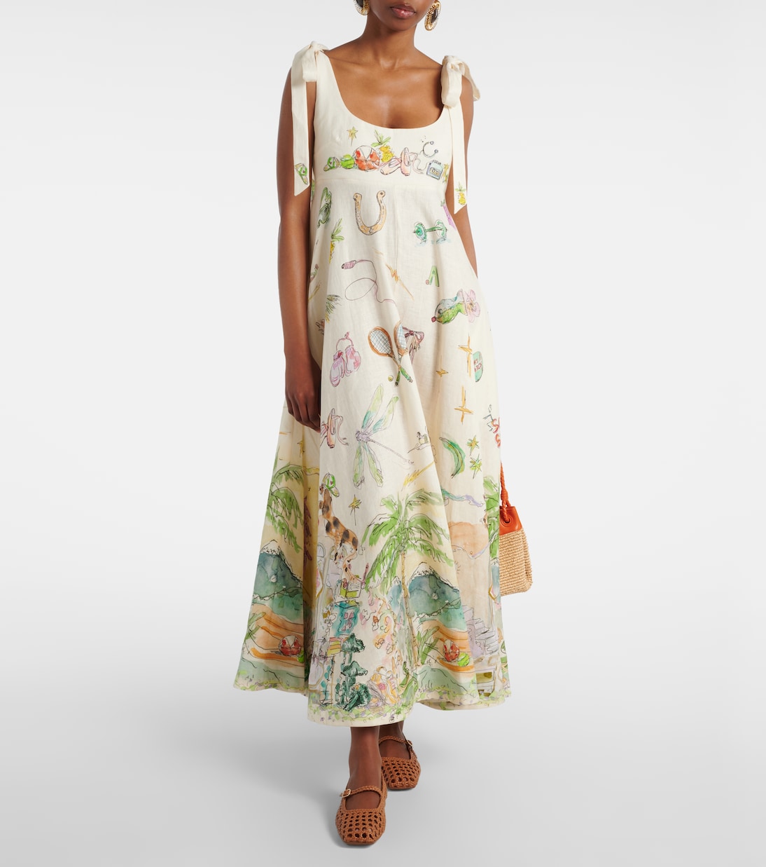 Bedrucktes Midikleid Anouk aus Leinen | Alémais