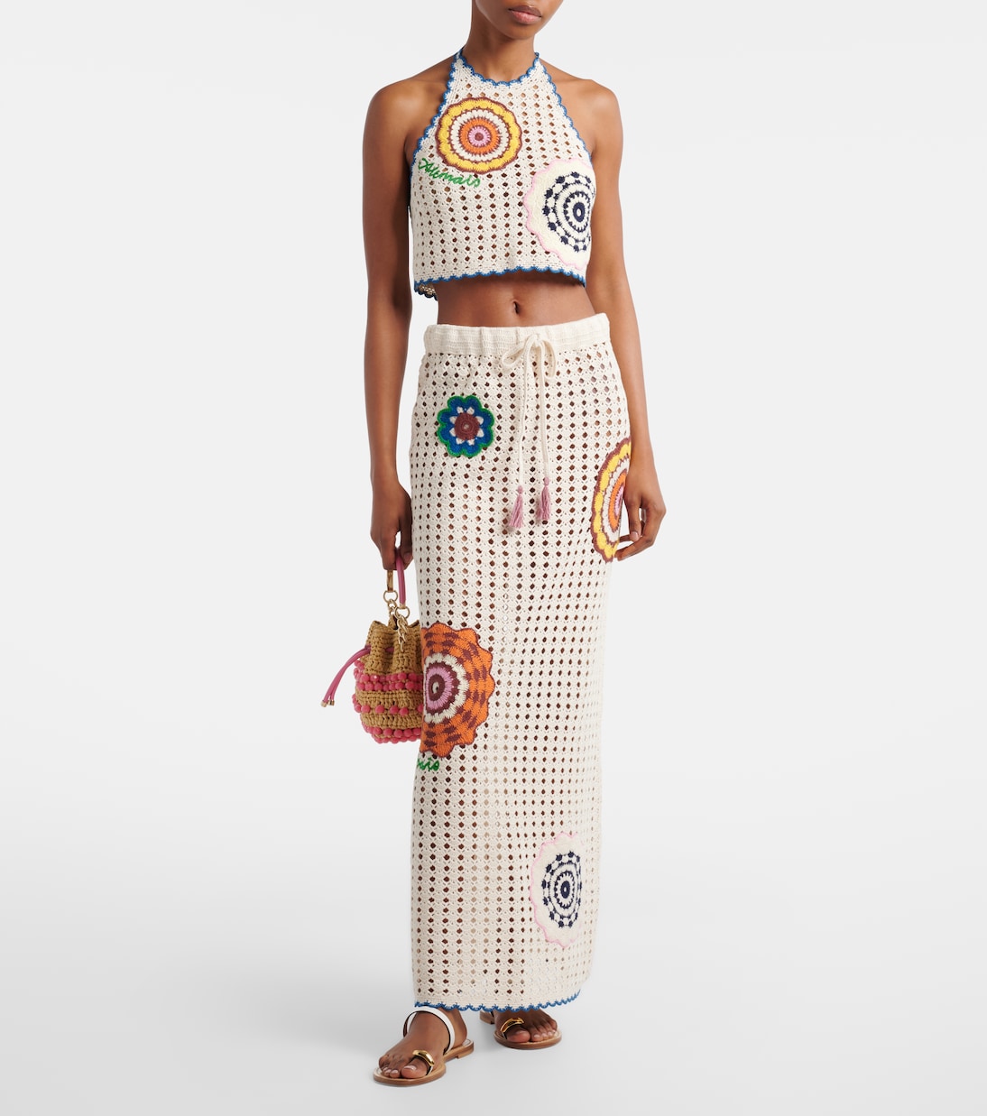 Elma crochet embroidered cotton maxi skirt | Alémais