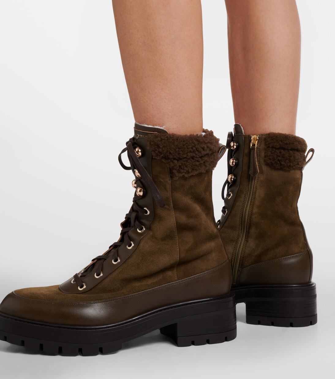 Very Cortina shearling-trimmed suede lace-up boots  | Aquazzura