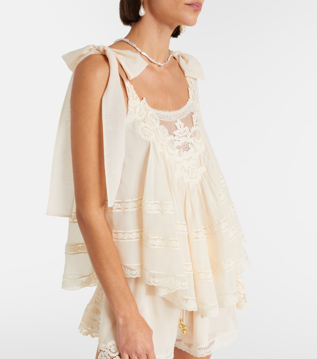 Top Awaken aus Baumwolle und Seide mit Spitze | Zimmermann