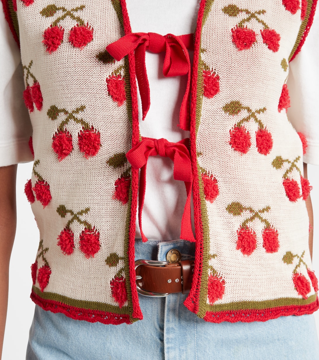 Cherry cotton-blend intarsia vest | La DoubleJ