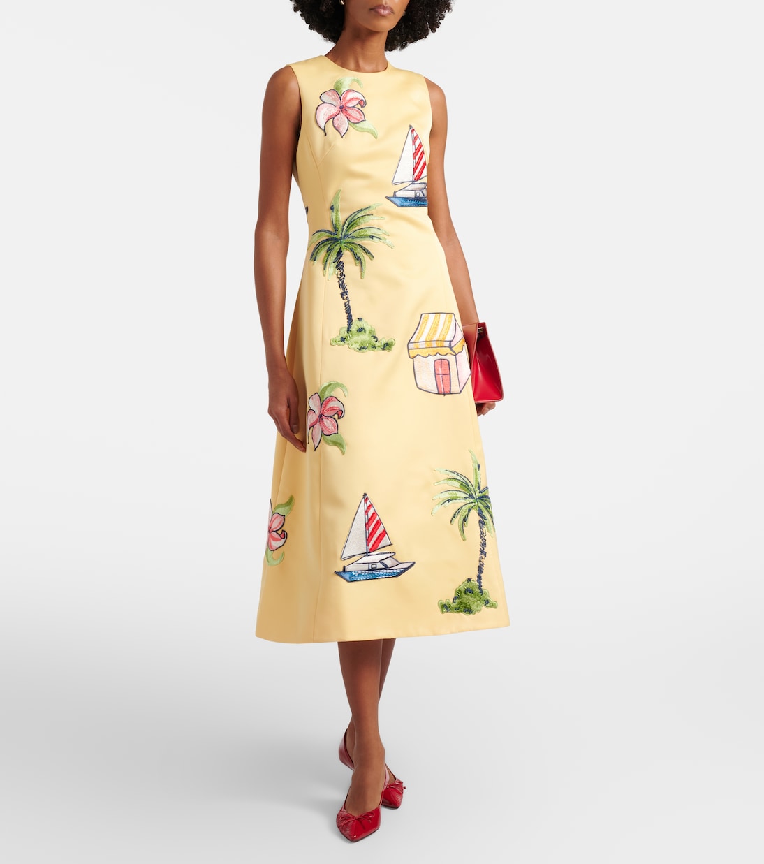 Beaded patch-appliqué midi dress | Leo Lin