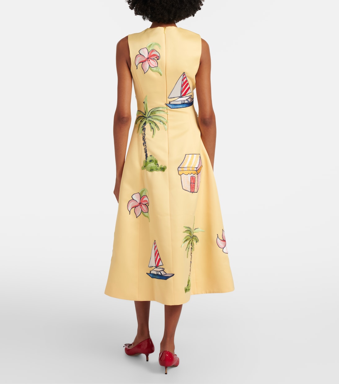 Beaded patch-appliqué midi dress | Leo Lin