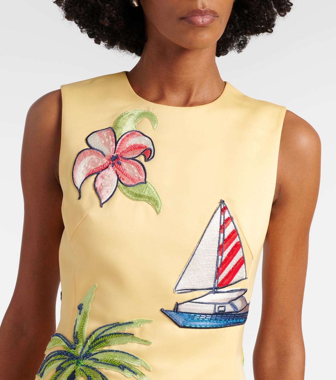 Beaded patch-appliqué midi dress | Leo Lin