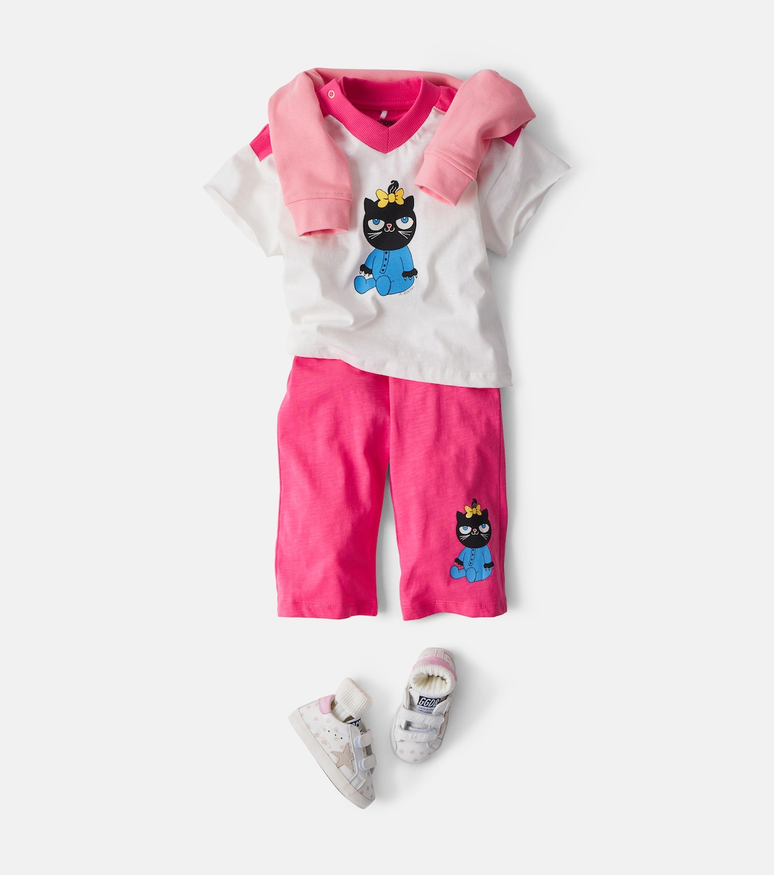 Baby Cat printed cotton top and pants set | Mini Rodini