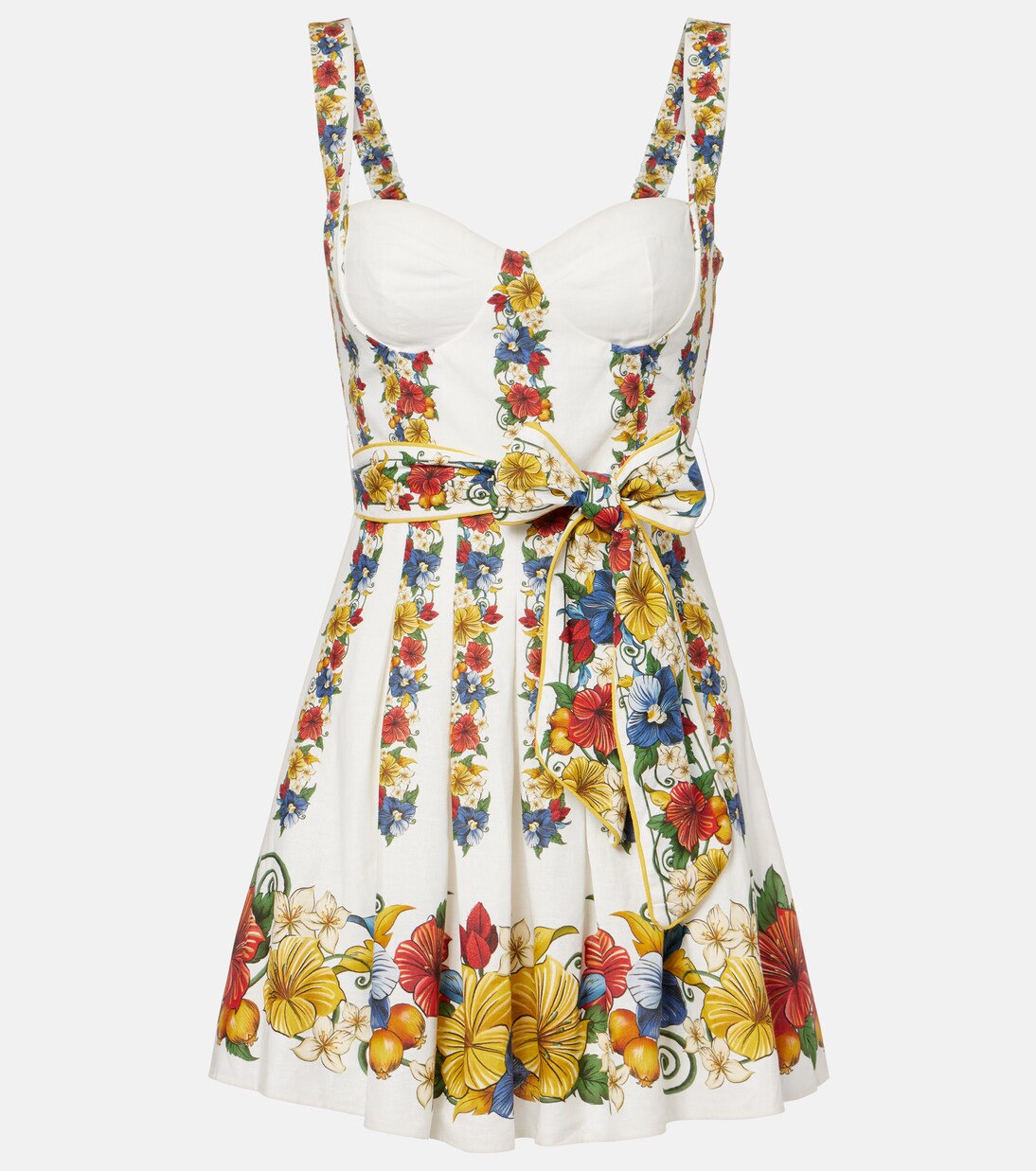 Vestido corto en mezcla de lino floral | Farm Rio