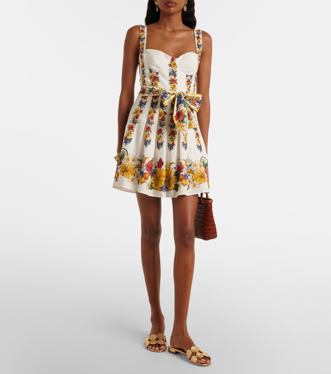 Vestido corto en mezcla de lino floral | Farm Rio