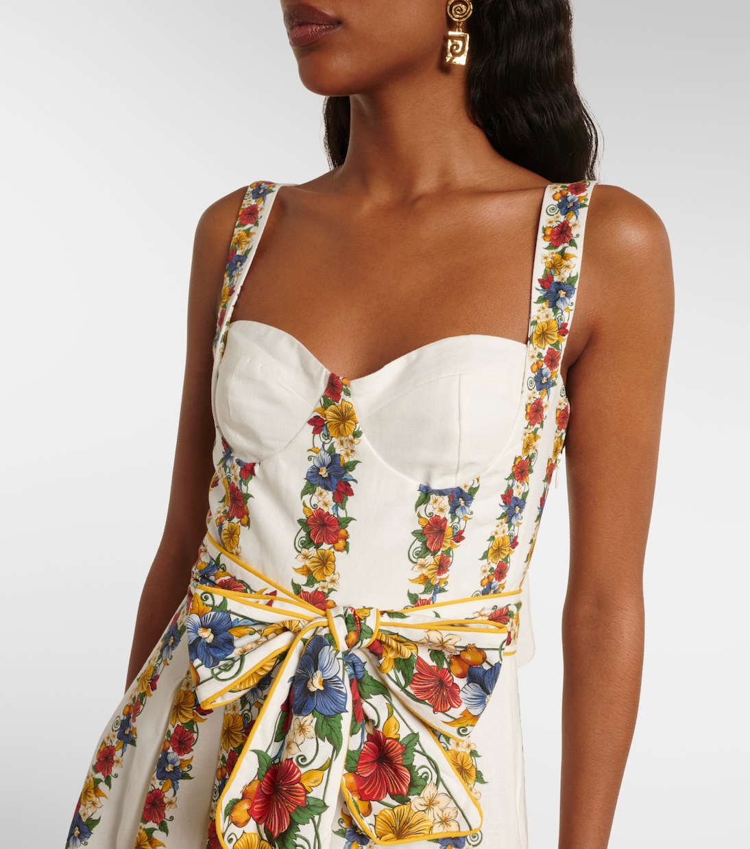 Vestido corto en mezcla de lino floral | Farm Rio