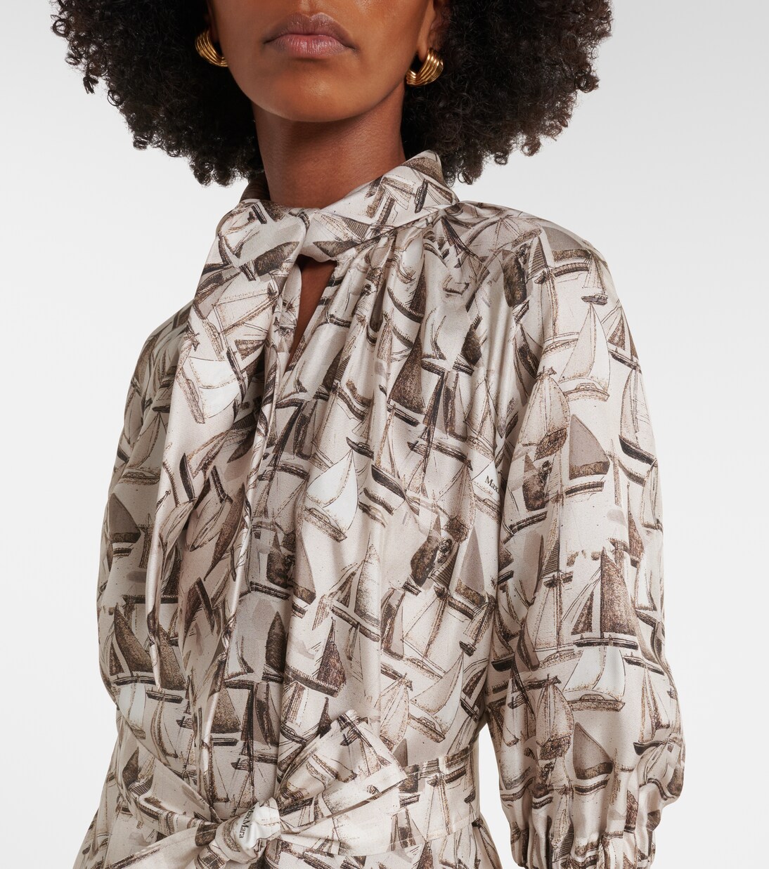 Robe midi en soie à col lavallière | Max Mara