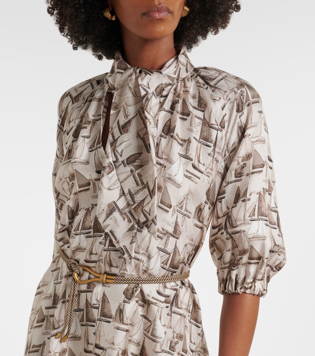 Robe midi en soie à col lavallière | Max Mara