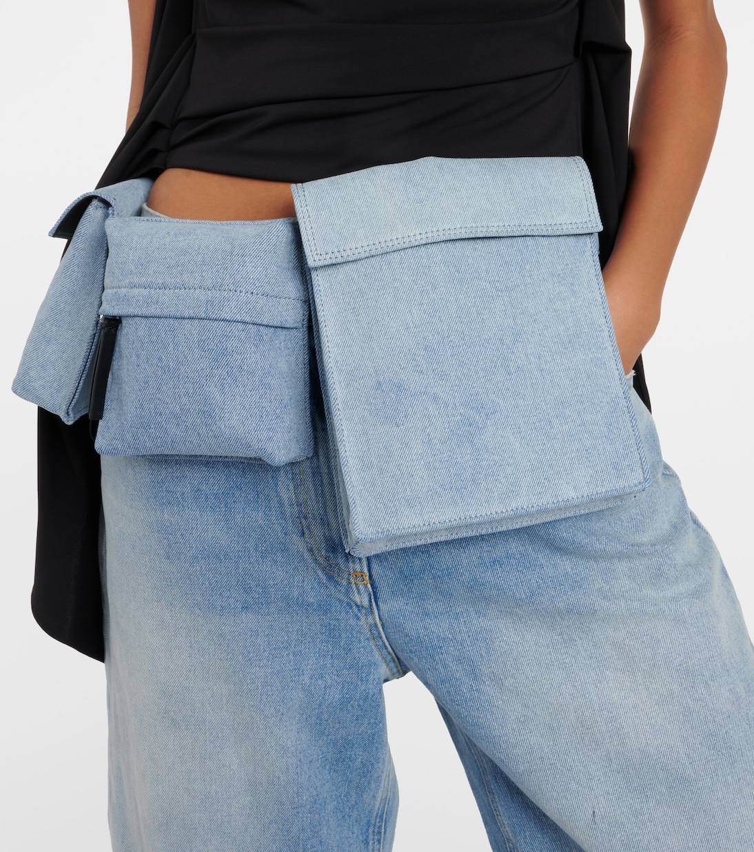 Leather-trimmed denim belt bag | The Attico