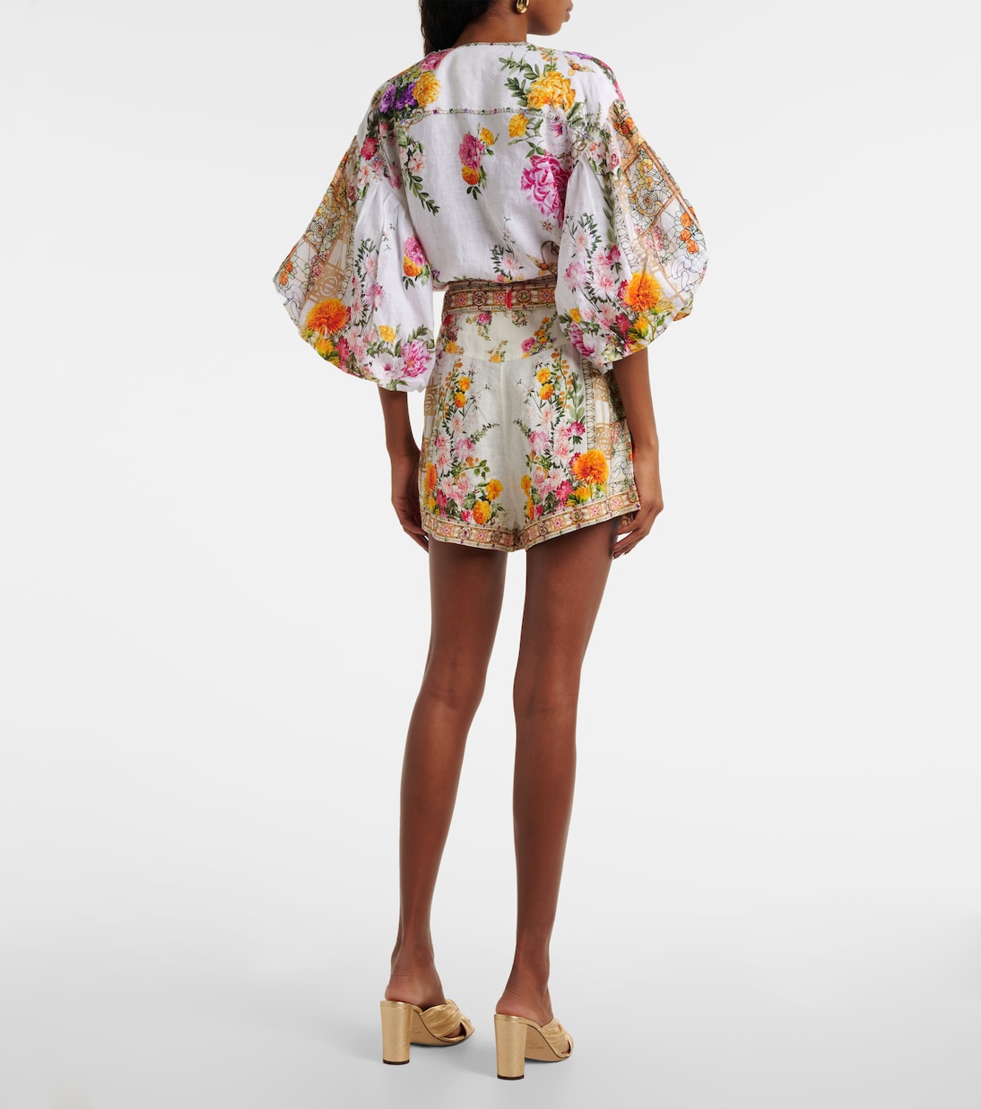 Floral high-rise belted linen shorts | Camilla