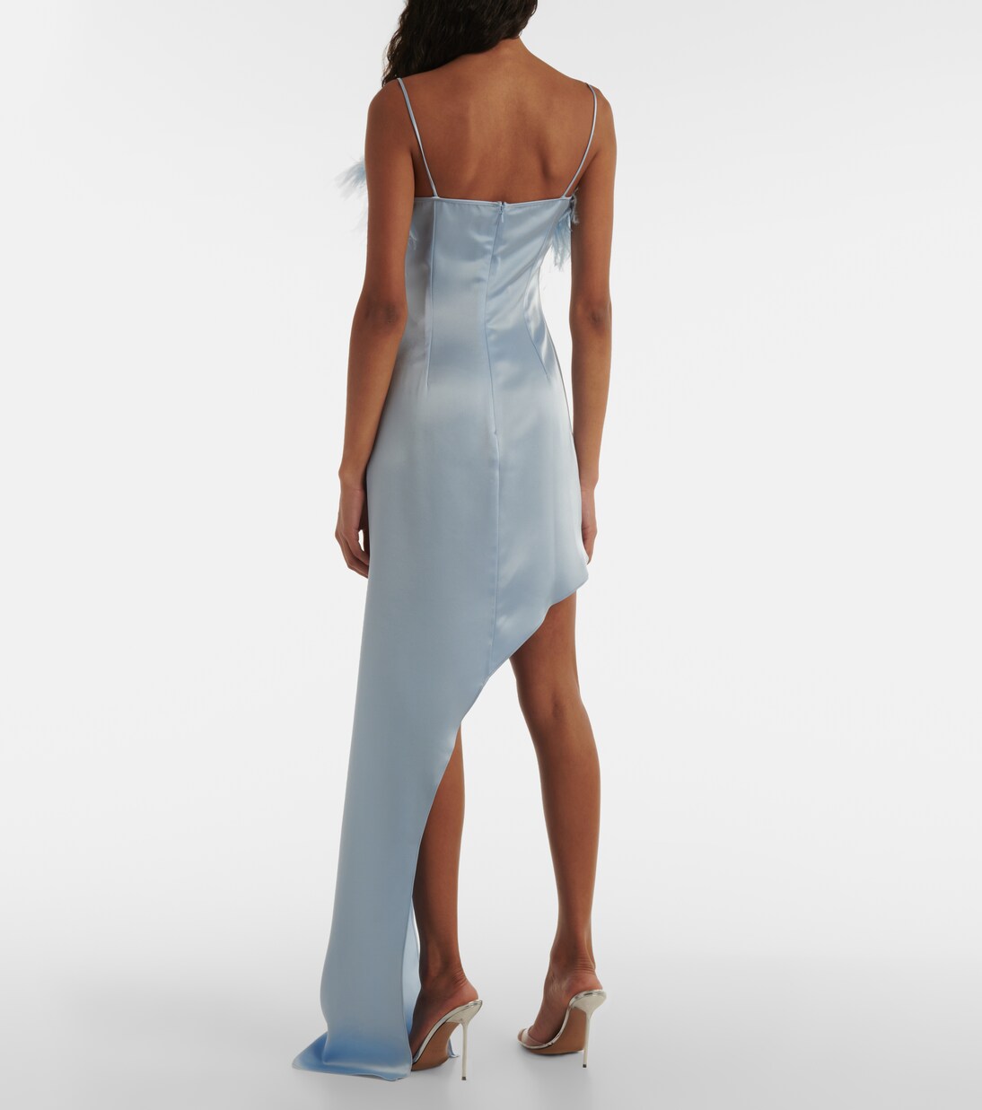 Robe asymétrique en satin à plumes | David Koma