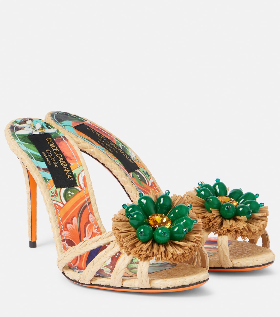 Taormina 90 embellished raffia mules | Dolce&Gabbana