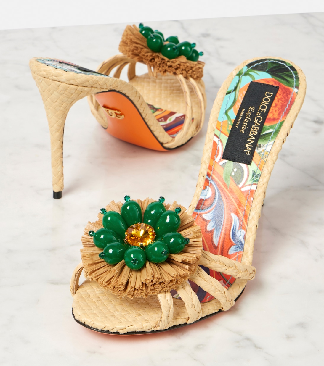 Taormina 90 embellished raffia mules | Dolce&Gabbana