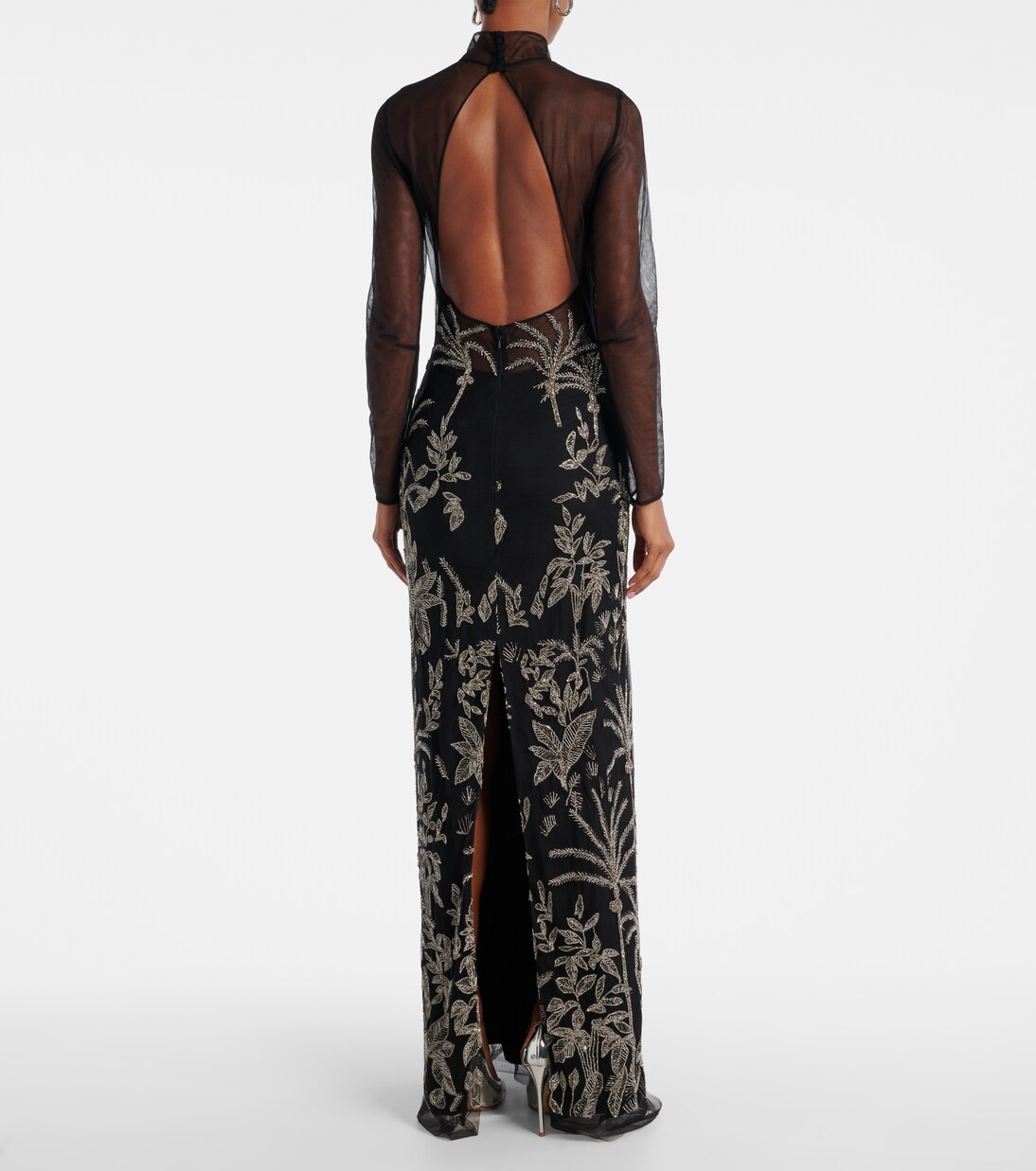 Marcella beaded open-back tulle gown | Costarellos