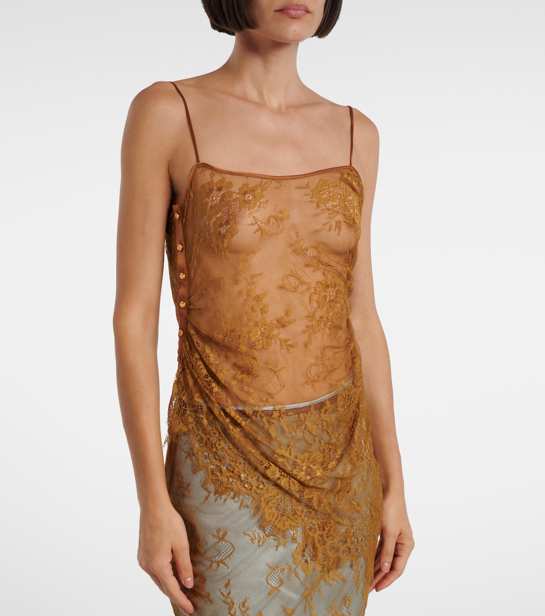 Silk-trimmed lace top | Jacques Wei