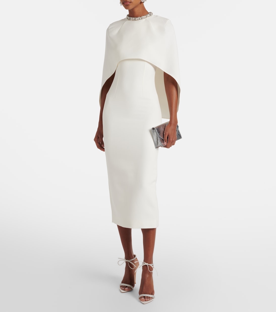 Caped crystal-embellished crêpe midi dress | Roland Mouret