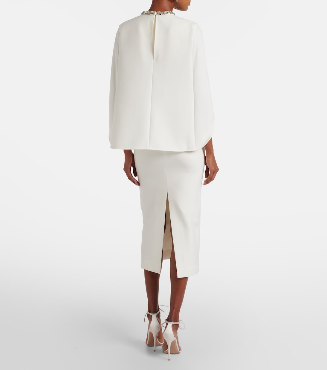 Caped crystal-embellished crêpe midi dress | Roland Mouret