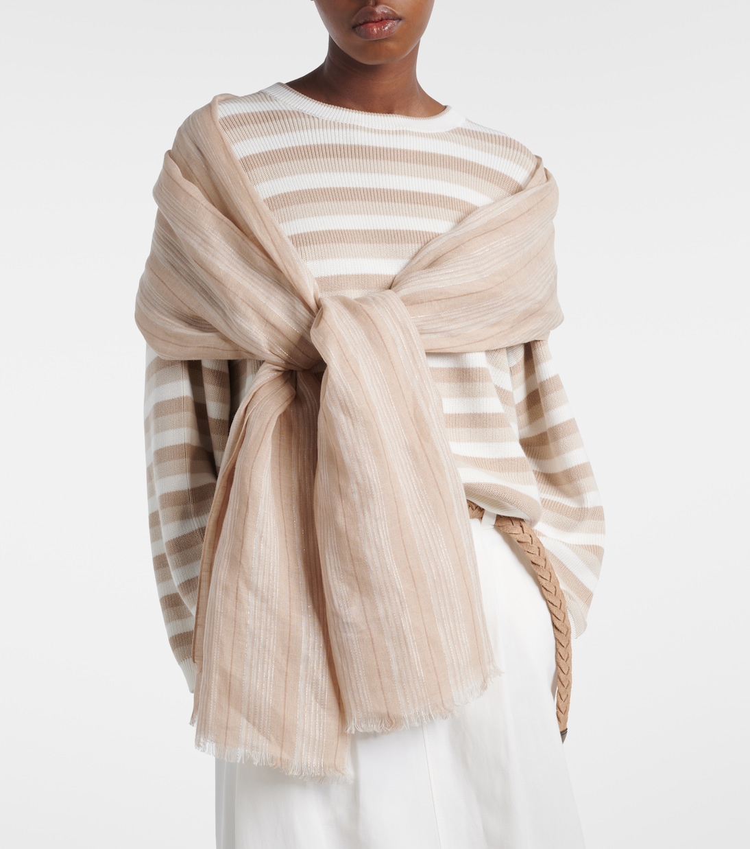 Striped linen-blend scarf | Brunello Cucinelli