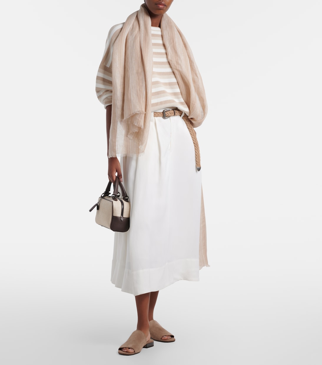 Striped linen-blend scarf | Brunello Cucinelli