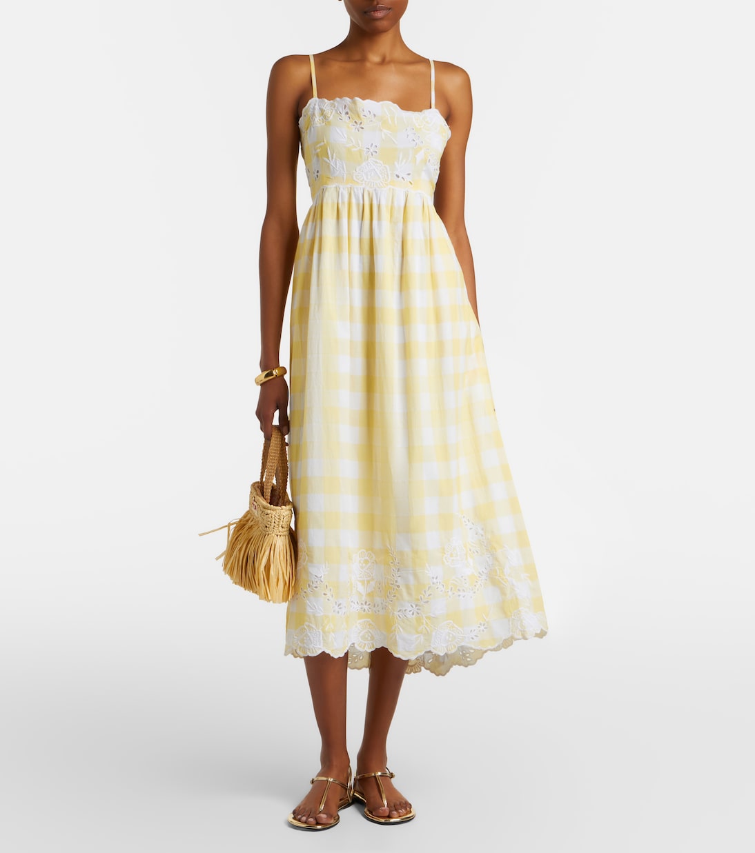 Robe midi en coton à carreaux et broderie | Juliet Dunn