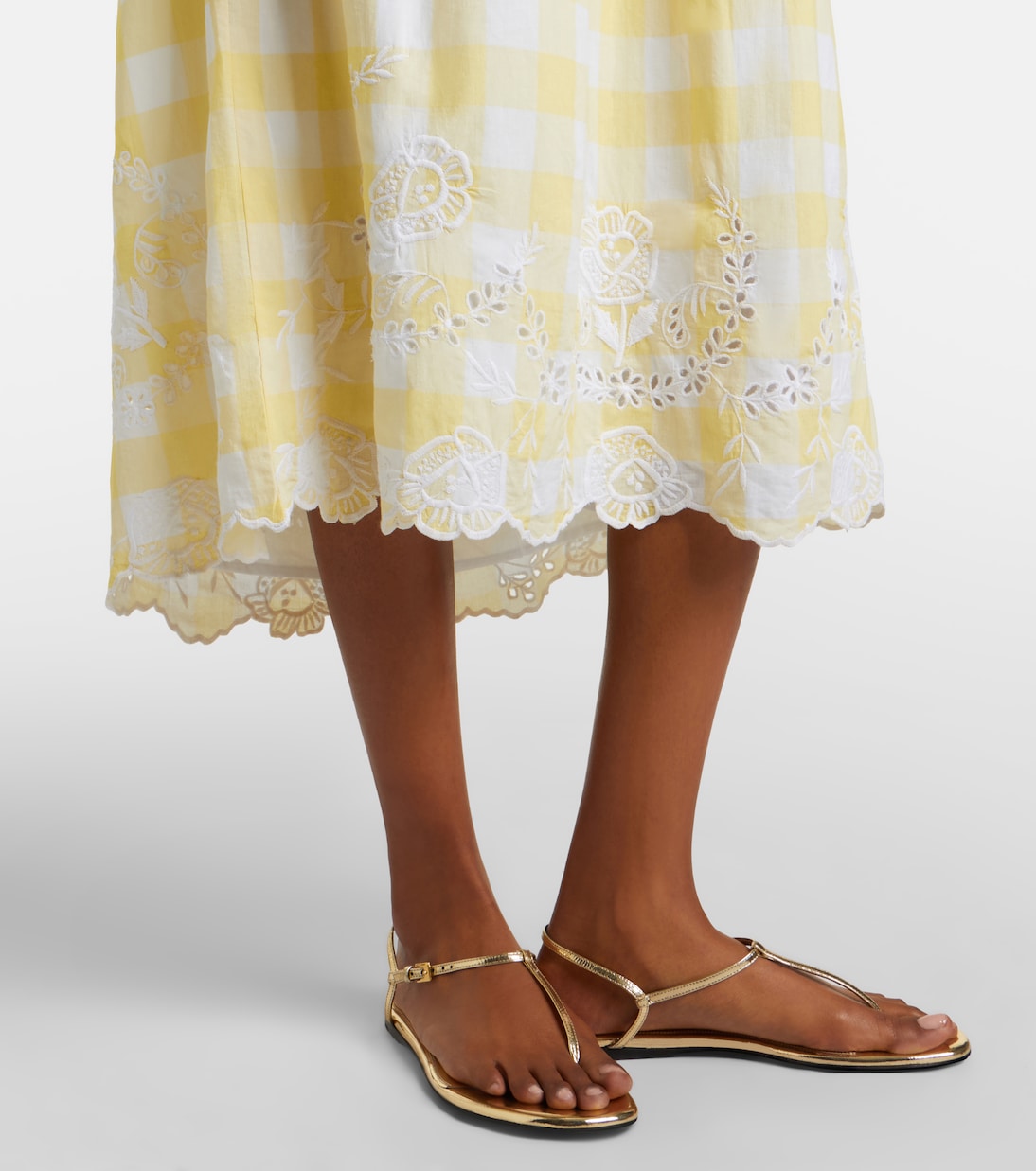 Robe midi en coton à carreaux et broderie | Juliet Dunn