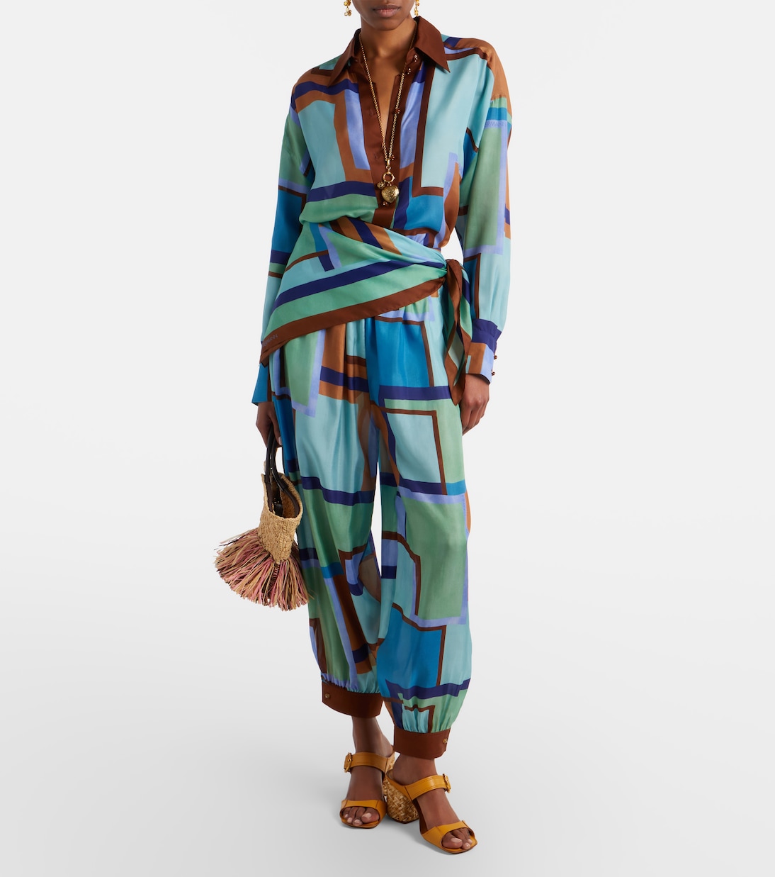 Como printed silk satin tapered pants | Zimmermann