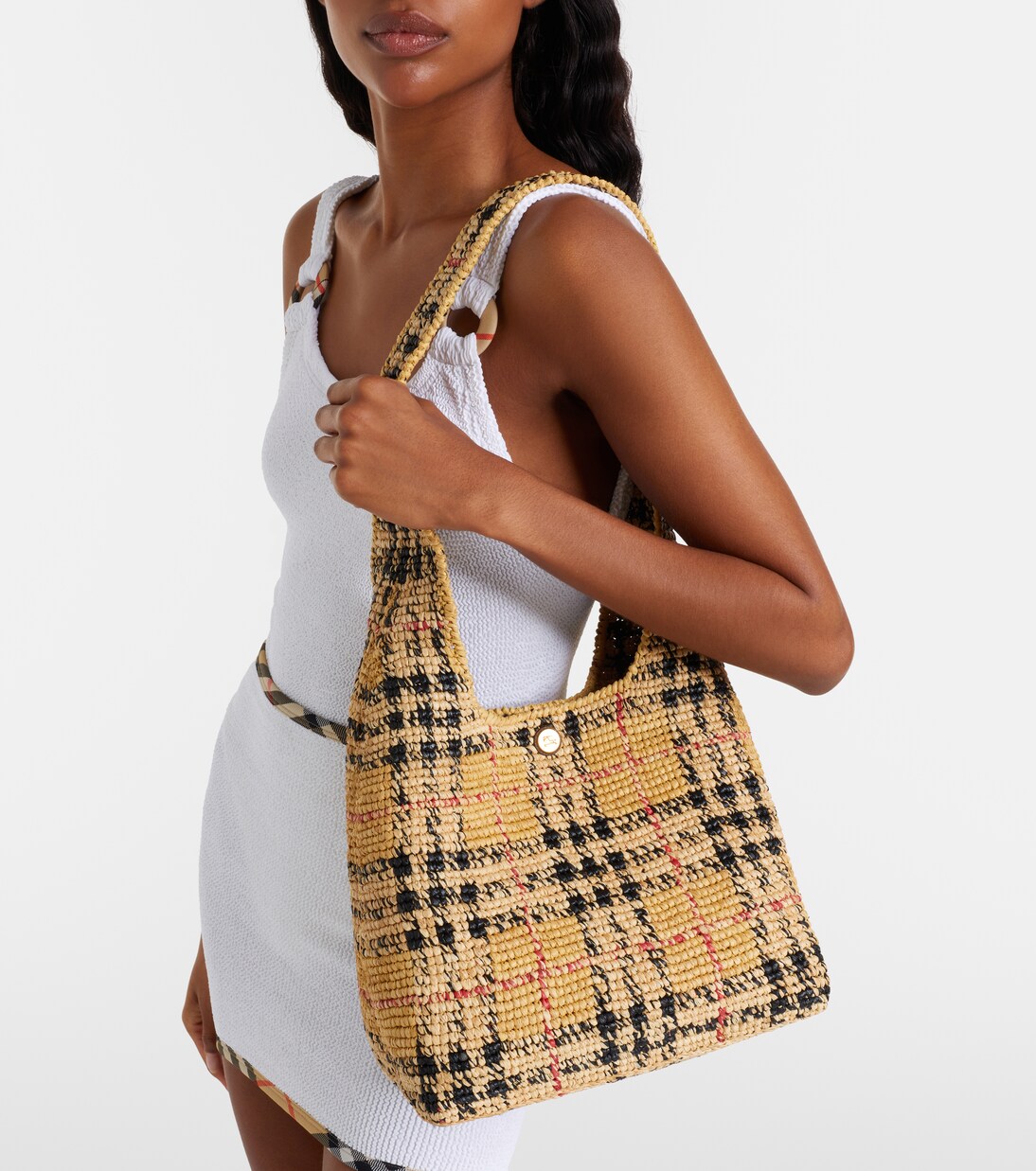 Burberry Check Medium raffia tote bag | Burberry
