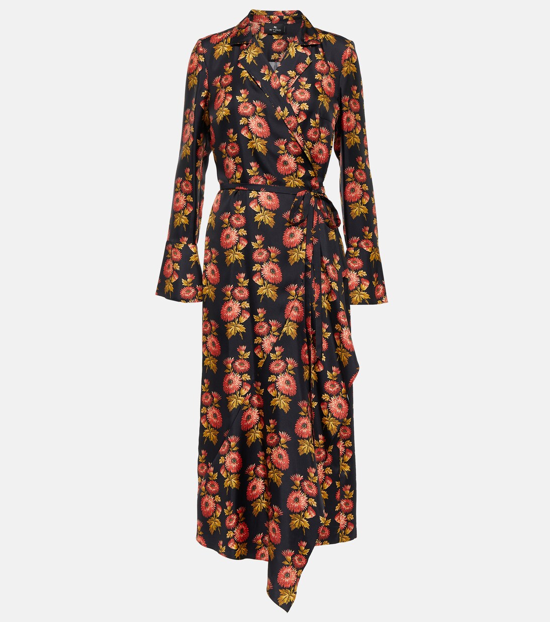 Robe portefeuille midi en soie à fleurs | Etro