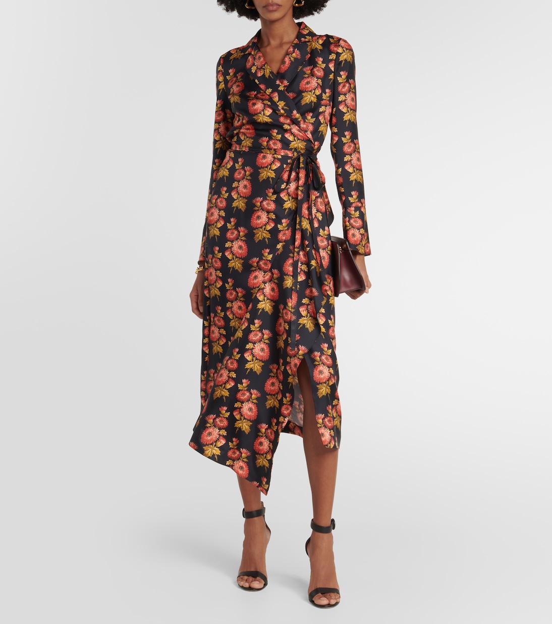 Robe portefeuille midi en soie à fleurs | Etro