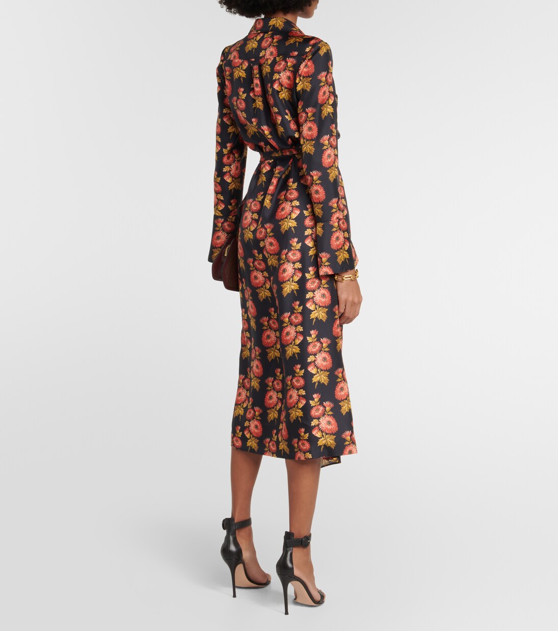Robe portefeuille midi en soie à fleurs | Etro