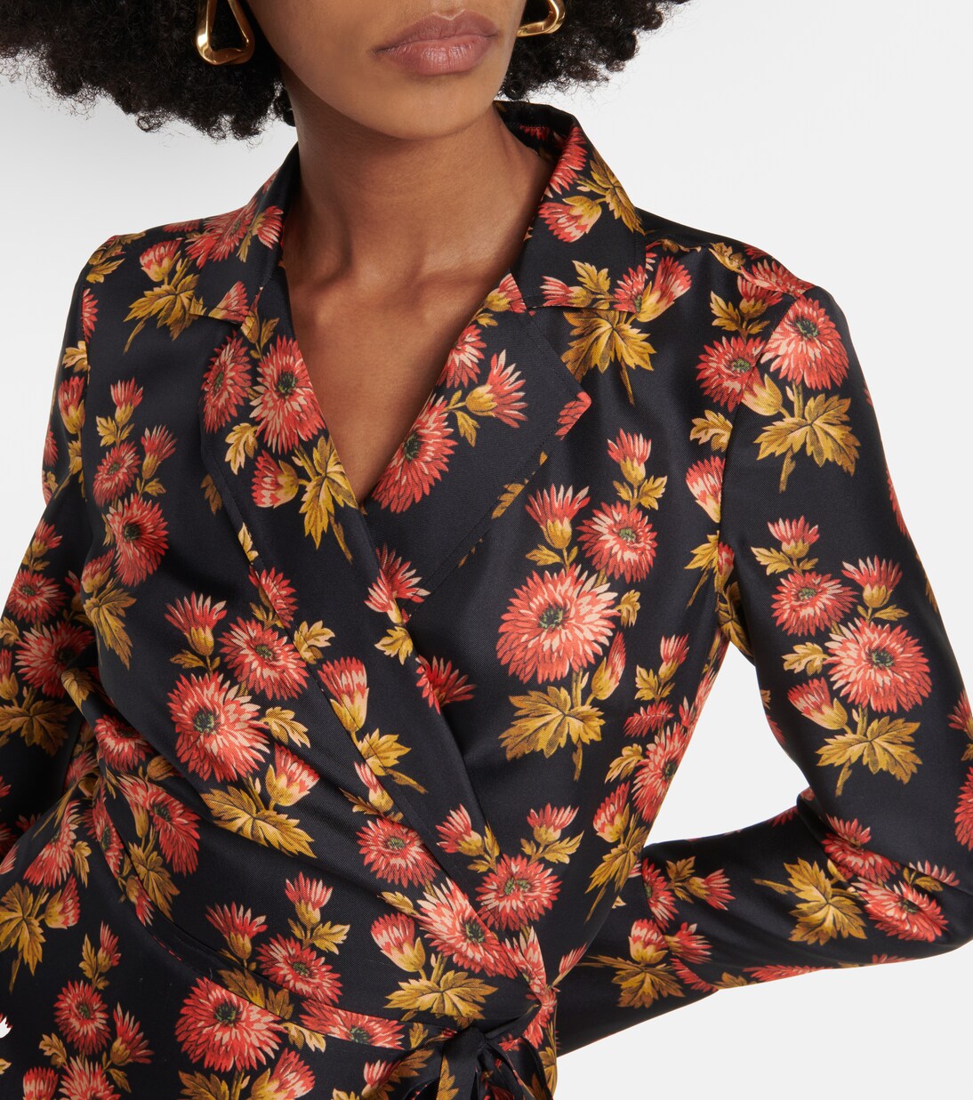 Robe portefeuille midi en soie à fleurs | Etro