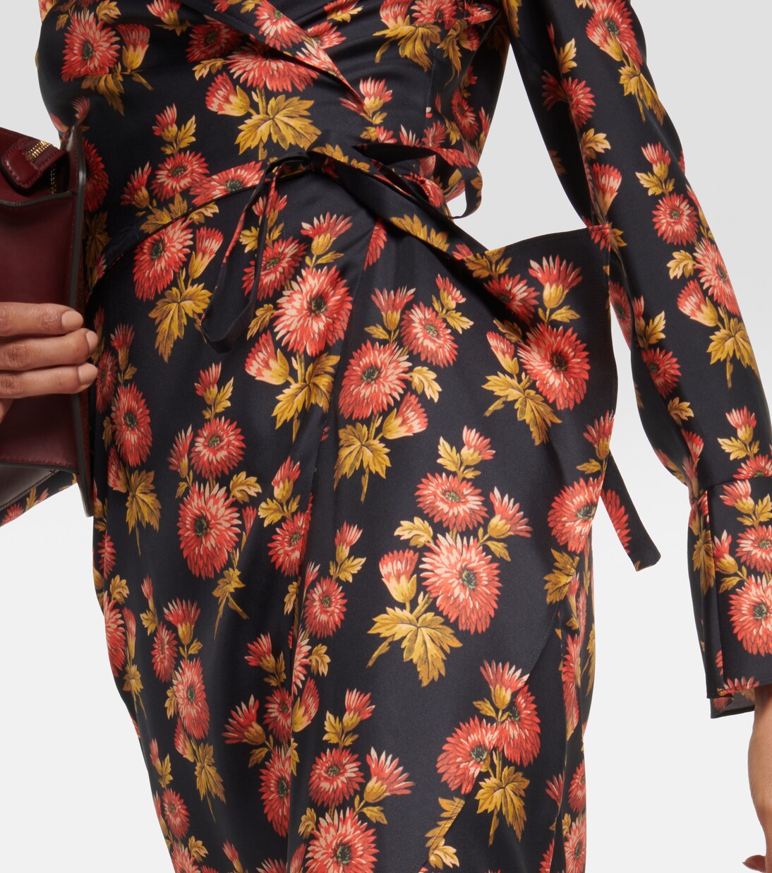 Robe portefeuille midi en soie à fleurs | Etro